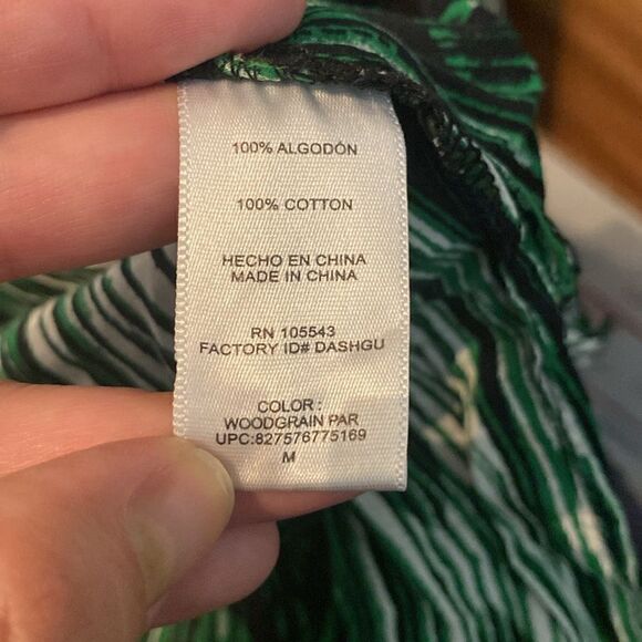 Like New Derek Lam Green White Black Woodgrain Cotton Button Down Shirt Dress - Picture 9 of 10